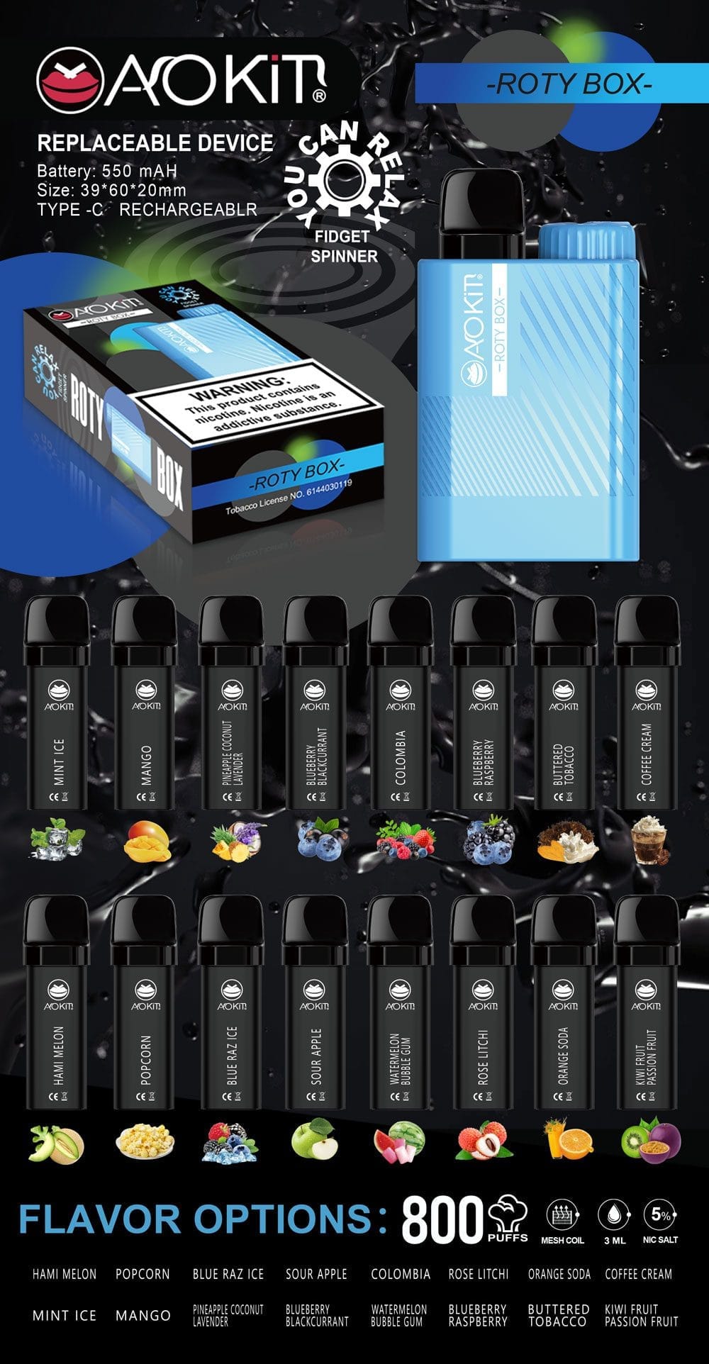 Aokit Vape ROTY BOX 800 Puffs all smovape (3)
