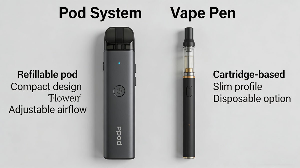 A side-by-side comparison of a pod system and a vape pen