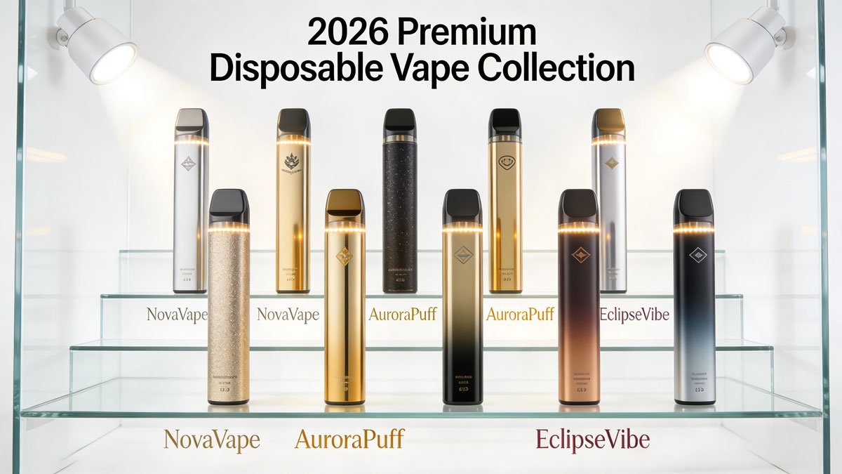 Collection of premium disposable vapes from top brands in 2026 displayed beautifully