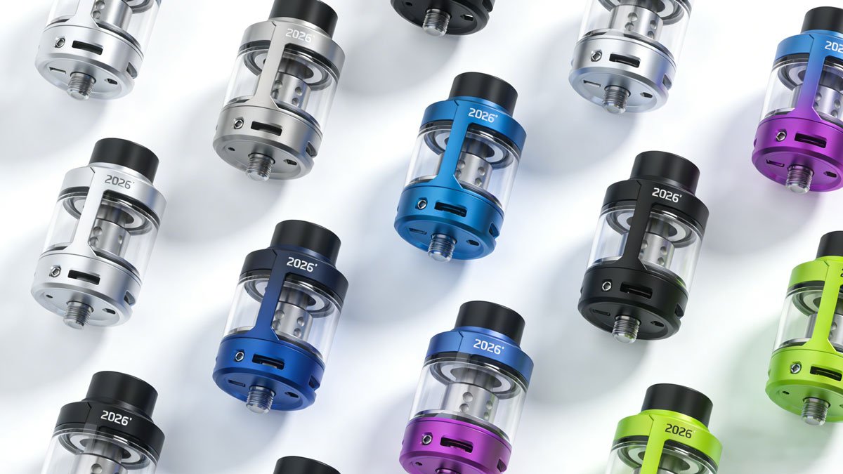 A collection of the best vape tanks of 2026, featuring various designs and colors on a clean background.