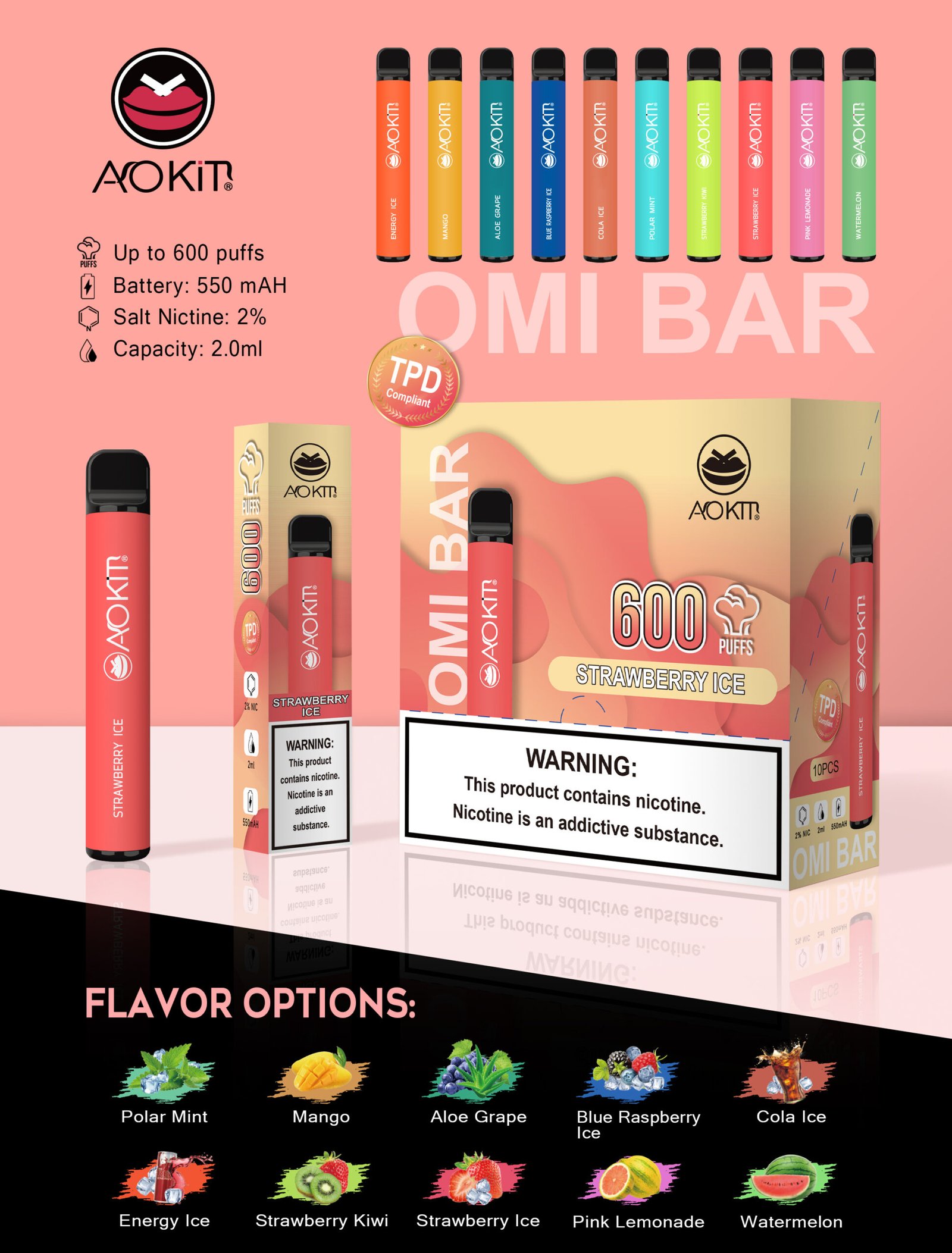 AOKIT OMI BAR 600 all (2) AOKIT OMI BAR 600 Disposable Vape