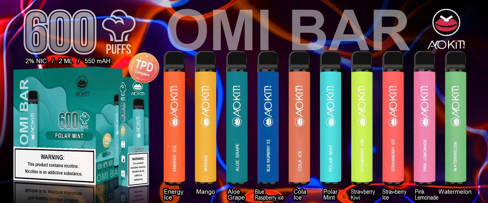 AOKIT OMI BAR 600 Rechargeable Mesh Coil Vape
